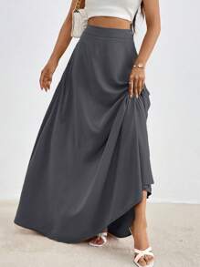 Firerie Solid High Waist Maxi Skirt - Grey - View 4