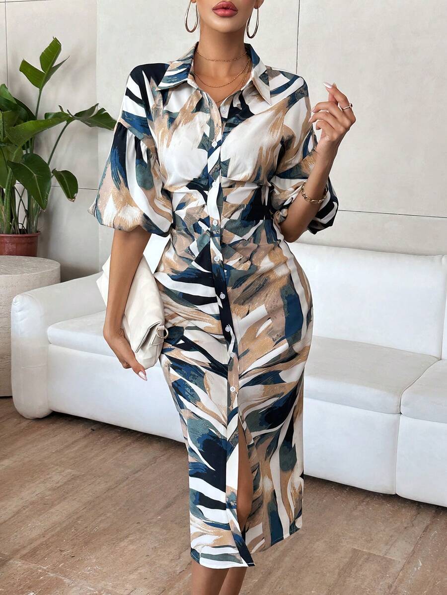 SHEIN Privé Áo sơ mi tay áo in hình Allover - Nhiều màu - Xem 1