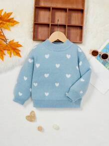 SHEIN Young Girl Heart Pattern Drop Shoulder Sweater - Multicolor - View 1