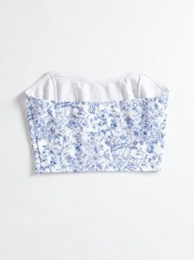 Soleia Ditsy Floral Print Tube Top - Blue and White - View 7
