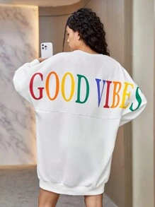 Teen Girl Letter Graphic Drop Shoulder Sweatshirt - White - View 7