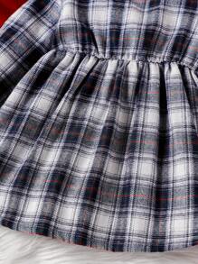 Baby Girl Plaid Print Dress & Cape Coat - Red - View 7