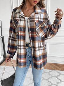 SHEIN Unity Áo khoác có túi trễ vai in họa tiết kẻ sọc - Nhiều màu - Xem 5