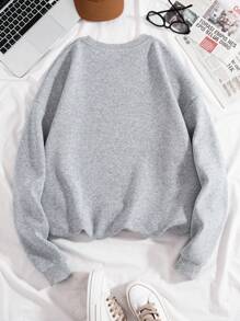 INAWLY 標語圖案加絨內裏運動衫 - 淺灰色 - 查看 2