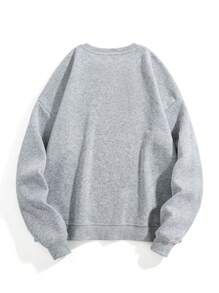 INAWLY 標語圖案加絨內裏運動衫 - 淺灰色 - 查看 3