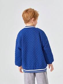 SHEIN Tween Boy Letter Graphic Striped Trim Drop Shoulder Thermal Lined Bomber Jacket Without Hoodie - Blue - View 6