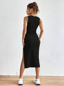 Muchica 鏤空開衩大腿洋裝 - 黑色 - 查看 2