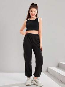 SHEIN 青少年女孩字母圖案短款套頭衫和運動褲和背心上衣