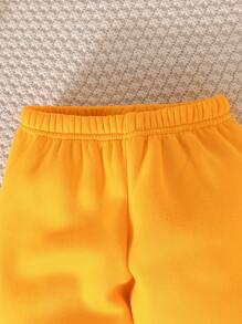 SHEIN 女小童字母圖案拉鏈連帽衫和運動褲 - 黃色 - 查看 8