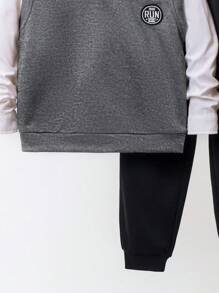 SHEIN Tween Boy Letter Patched Tank Top & Sweatpants & Shirt - Grey - View 5
