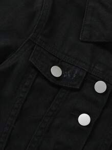 SHEIN Young Girl 1pc Flap Pocket Denim Jacket - Black - View 6