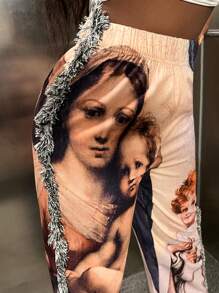 Slaydiva Figure Graphic Fringe Trim Pants - Multicolor - View 5