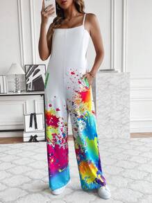 SHEIN LUNE Bộ áo liền quần Cami in mực - Nhiều màu - Xem 4