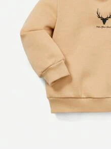 SHEIN Young Boy Slogan Graphic Thermal Sweatshirt - Khaki - View 3