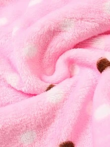 年輕女孩圓點印花連帽腰帶法蘭絨長袍 - 粉色 - 查看 3