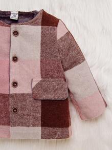 Baby Girl Plaid Double Breasted Coat - Multicolor - View 3