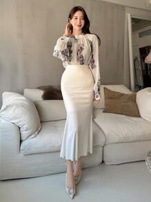 DAZY Floral Print Tie Back Blouse - Apricot - View 6