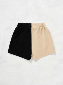 SHEIN Tween Girl Two Tone Letter Graphic Shorts - Khaki - View 2