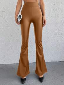 RueChic Solid Flare Leg Pants - Brown - View 4