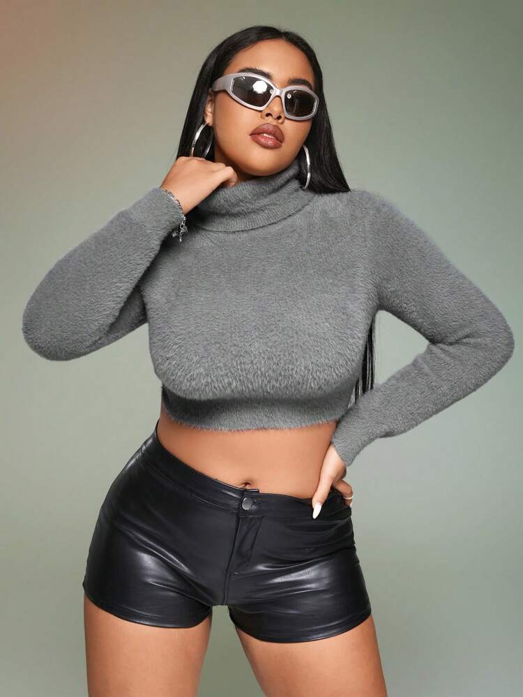 Plus Turtleneck Crop Sweater