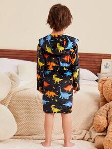 SHEIN Young Boy Plush Dinosaur Pattern Hooded Loungewear - Multicolor - View 7