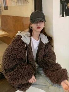 DAZY Abrigo teddy extragrande con hombros caídos - Marrón - Ver 4