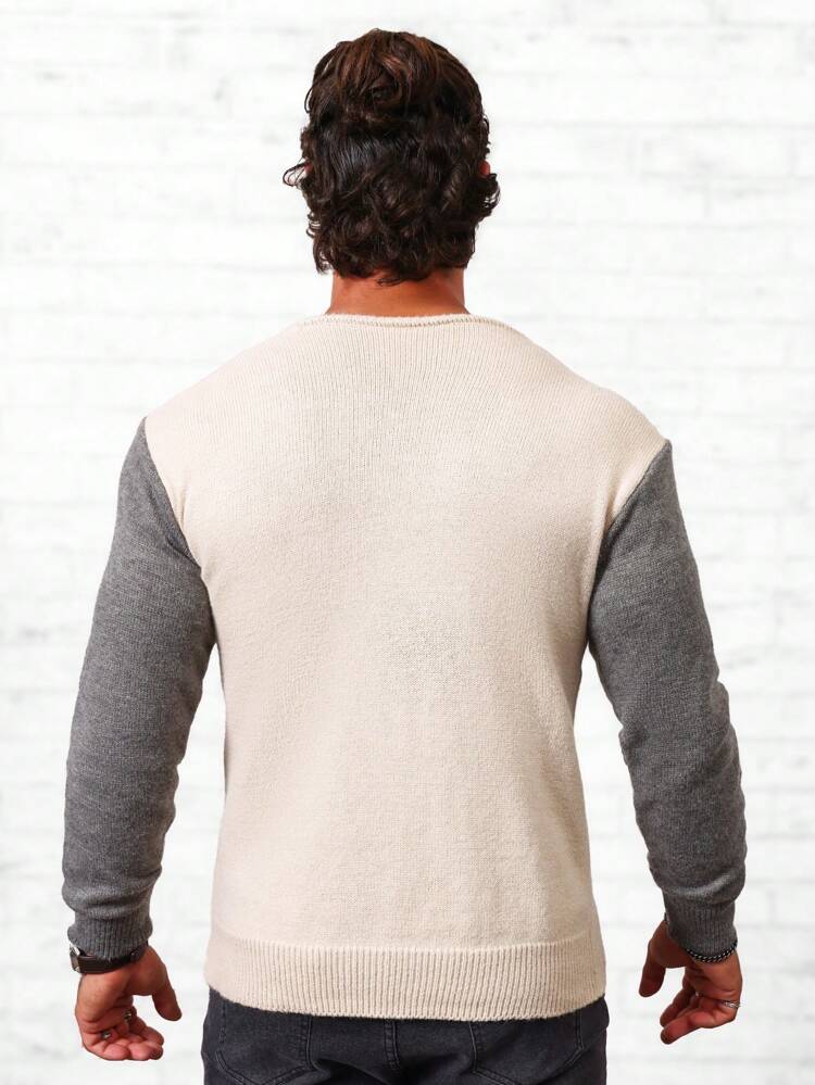 Men Loose Colorblock Button Front Sweater