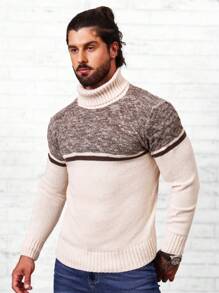 Manfinity Homme 男士高領插肩袖套頭毛衣 - 杏色 - 查看 6