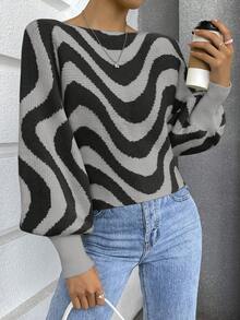 SHEIN Unity Sóng sọc Mẫu Tay áo lồng đèn Áo len - Nhiều màu - Xem 3