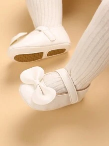 1 par de zapatos planos casuales de suela blanda con decoración de moño para niñas bebé