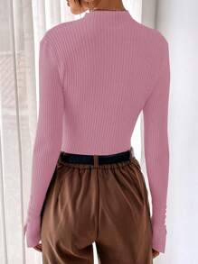 BizChic Mock Neck Split Cuff Ribbed Knit Sweater - Pink - View 2