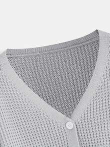 SHEIN Teen Girl Drop Shoulder Button Front Cardigan - Grey - View 3