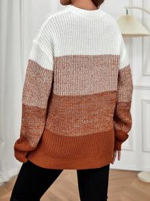 SHEIN Maternity Color Block Drop Shoulder Sweater With Long Sleeve, For Winter - Multicolor - View 2