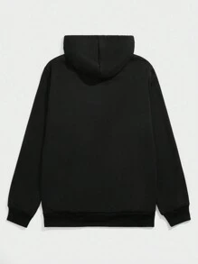 ROMWE MEN Street Life 男士標語和人物圖案抽繩連帽衫 - 黑色 - 查看 2