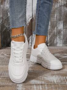 Casual Flat Skateboarding Shoes, Non-slip Women's Sports Shoes - White - View 4