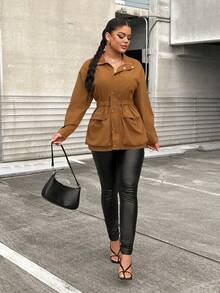 SHEIN SXY Áo khoác có túi thả vai - Màu Khaki - Xem 4