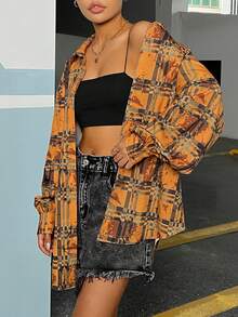 SHEIN Coolane Plaid Print Drop Shoulder Shirt - Brown - View 2