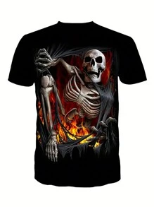 男士加大骷髅印花运动衫，万圣节适用 - 黃色 - 查看 2