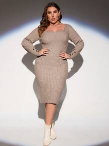 SHEIN Clasi Plus Áo len cổ lọ có tay hình người yêu - Lạc đà - Xem 5