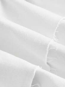 SHEIN MOD Solid Shirred Waist Layered Ruffle Hem Denim Skirt - White - View 3