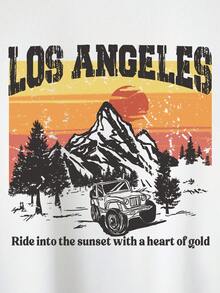 Men Mountain & Slogan Graphic Thermal Lined Sweatshirt - White - View 6