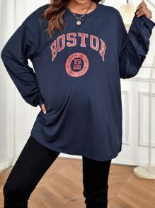 SHEIN Maternity Letter Graphic Drop Shoulder Tee - Royal Blue - View 4