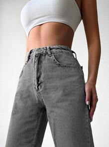 RueChic High Waist Mom Fit Jeans - Grey - View 3
