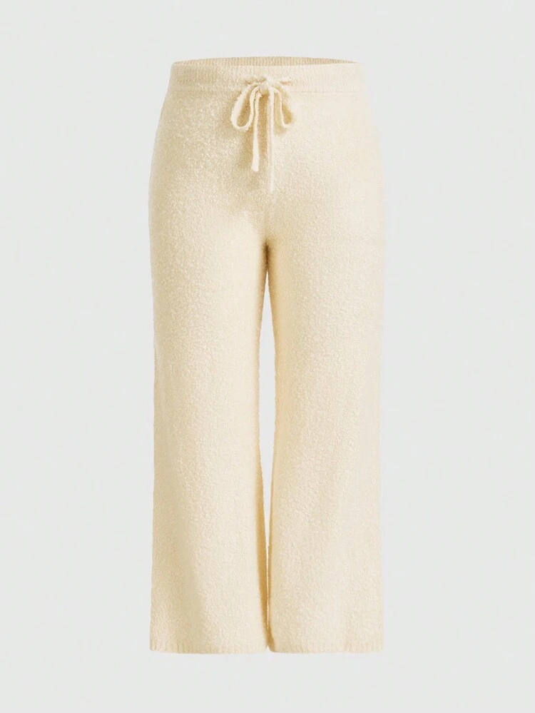 Plus Drawstring Waist Flare Leg Knit Pants