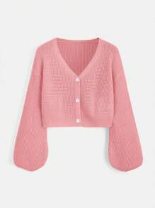 SHEIN Teen Girl Drop Shoulder Button Front Cardigan - Watermelon Pink - View 1