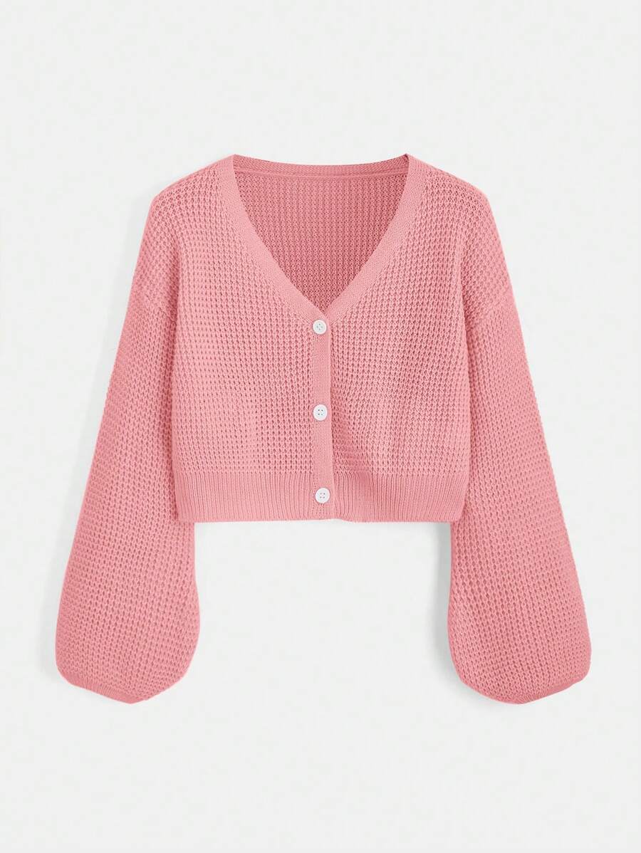 SHEIN Teen Girl Drop Shoulder Button Front Cardigan - Watermelon Pink - View 1