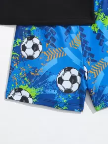 Young Boy Football Print Beach Swimsuit Kids Swimming ,Kids Beachwear - Multicolor - View 5
