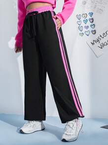 SHEIN EZwear 拼接側邊接縫腰部抽繩長褲 - 彩色 - 查看 1