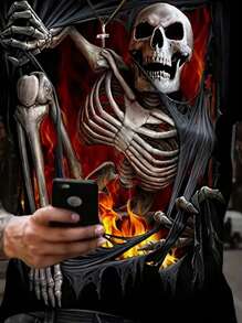 男士加大骷髅印花运动衫，万圣节适用 - 黃色 - 查看 3