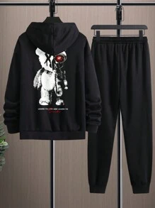 Manfinity LEGND Nam Đồ họa Hoạt hình Dây rút Áo Hoodie & Quần thể thao - màu đen - Xem 2